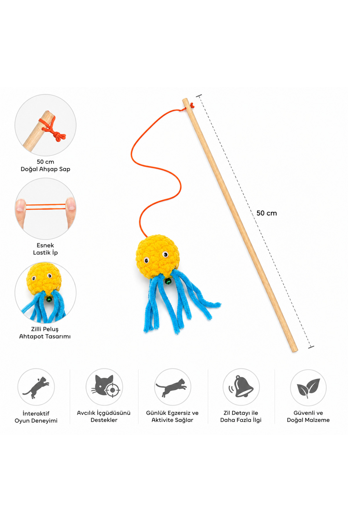 50 CM AHŞAP SAPLI ÖRGÜ ZİLLİ AHTAPOT OLTA ürün görseli