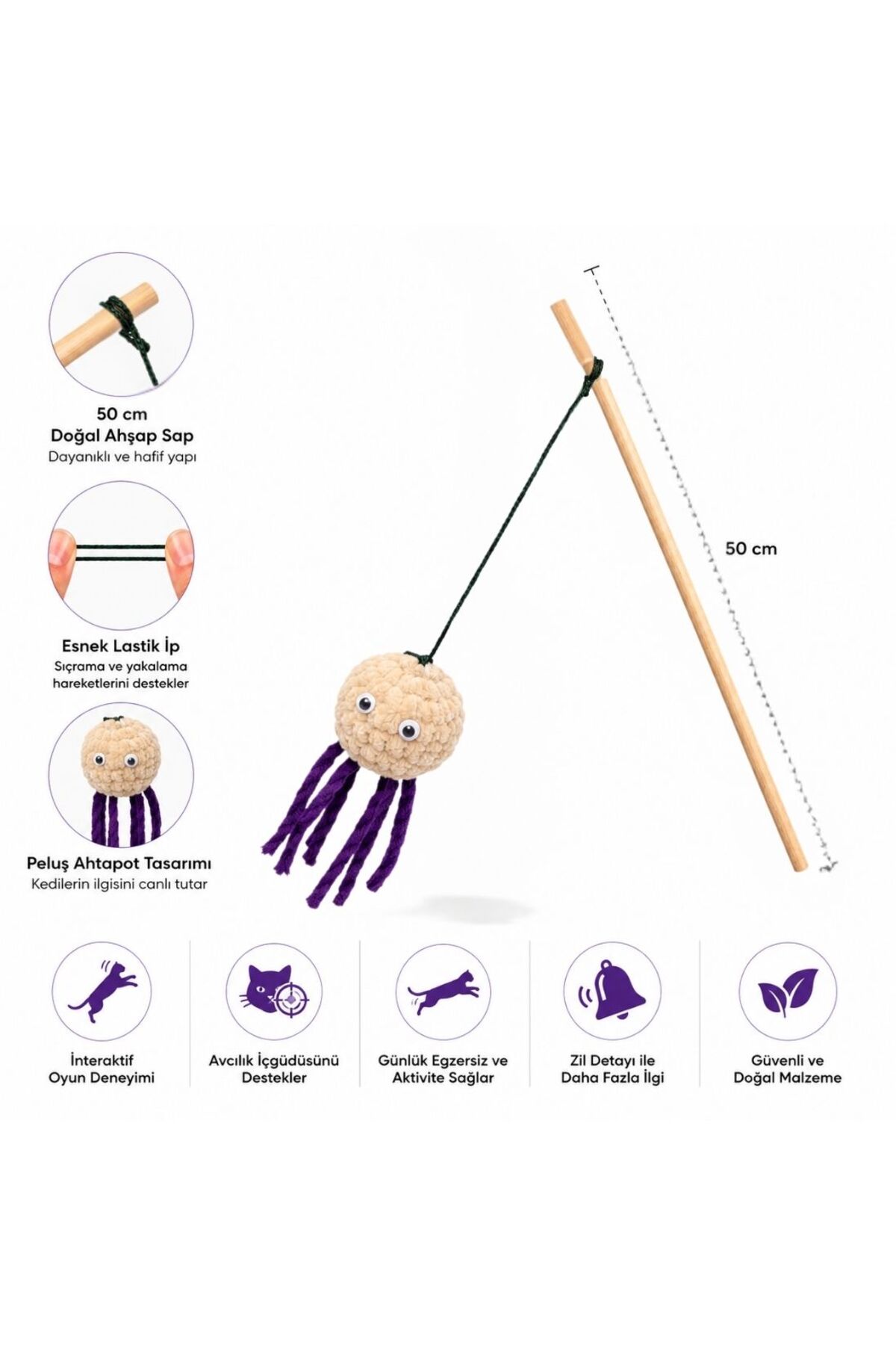 50 CM AHŞAP SAPLI ÖRGÜ ZİLLİ AHTAPOT OLTA ürün görseli